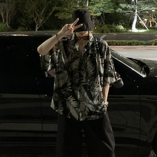 夏威夷碎花短袖衬衫男宽松百搭夏季薄款衬衣港风潮牌雅痞帅气外套