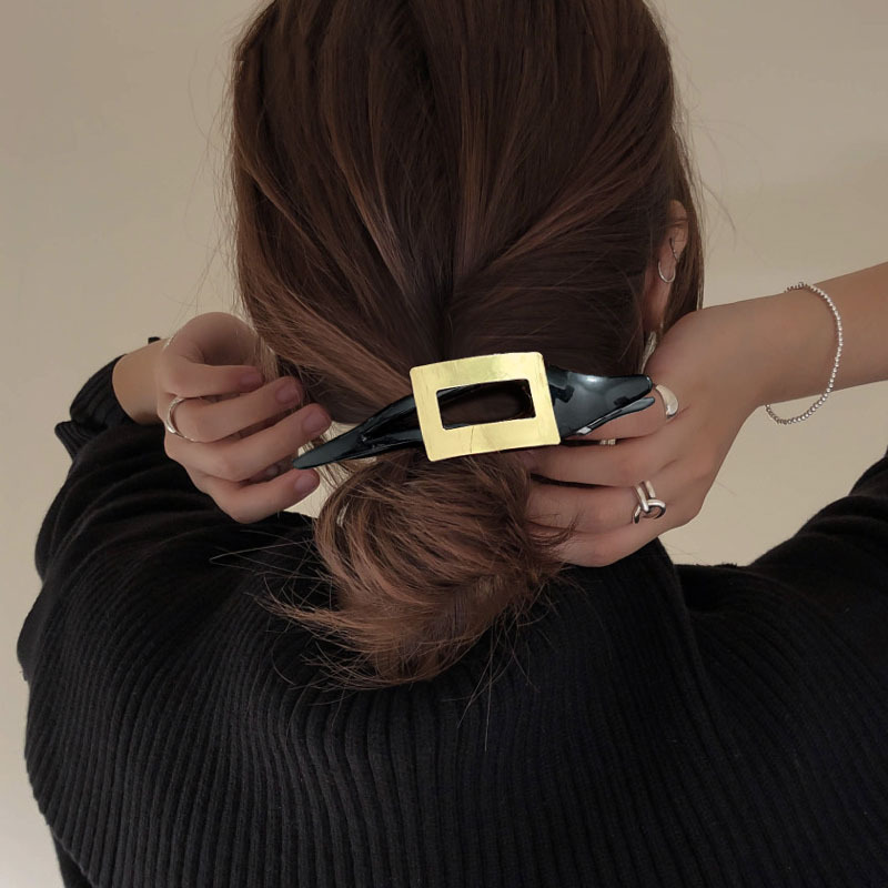Fermaglio per capelli con piastra grande in metallo trafilato di alta qualità, nero, con una sola parola, nuovo fermaglio per capelli popolare online, copricapo da donna_voghion.com