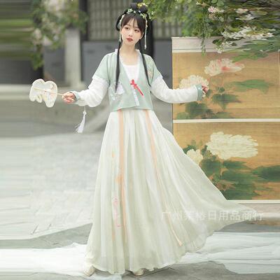 包邮秀巅汉服【歆若】唐制唐褙子齐腰襦裙圆领刺绣日常春夏款|ms