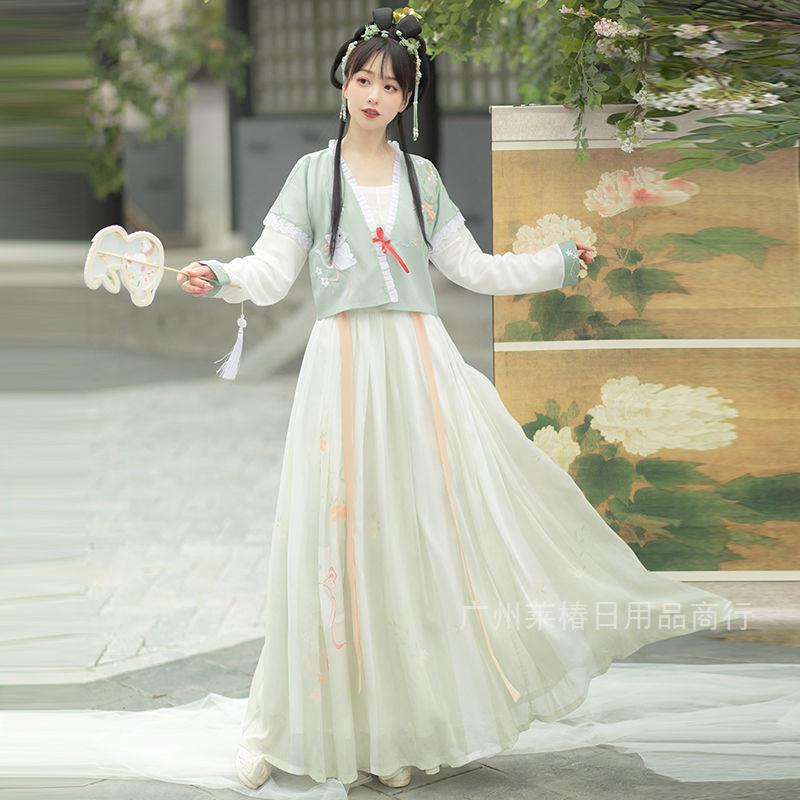 包邮秀巅汉服【歆若】唐制唐褙子齐腰襦裙圆领刺绣日常春夏款|ms