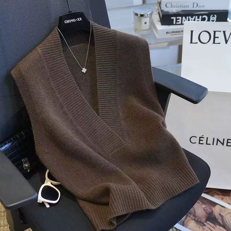 Large V-Neck Short Loose Knit Sleeveless Sweater Vest Layered Pullover Wool Vest for Women 2025 New Style