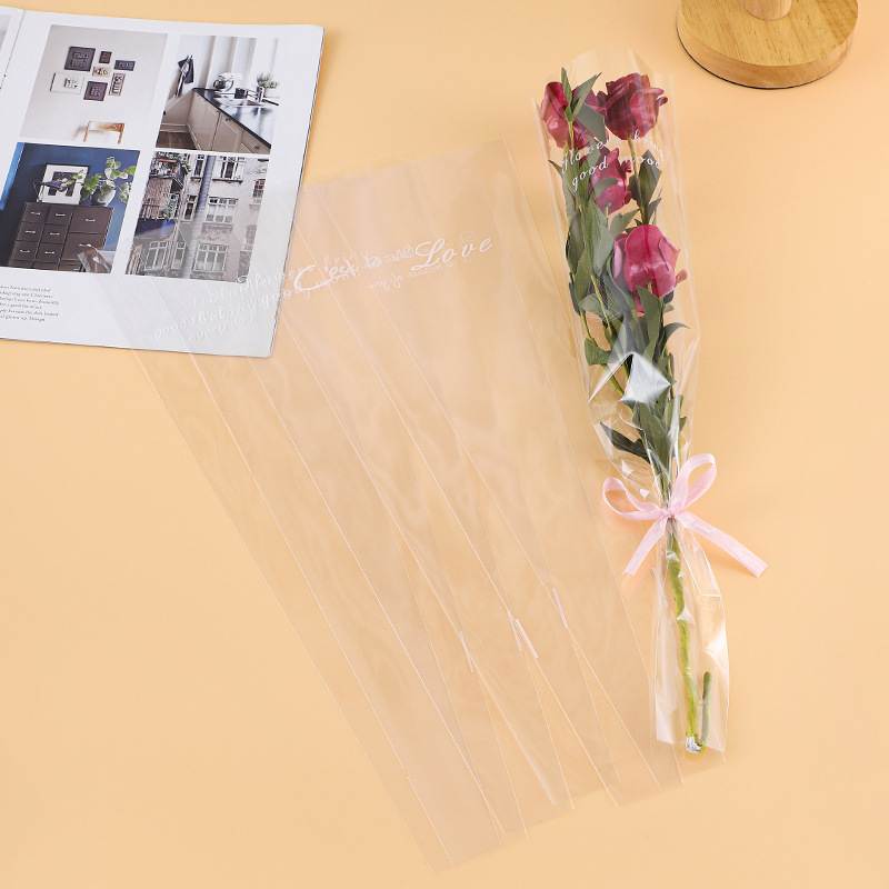 Material de embalaje de flores del día de San Valentín embalaje de flores al por mayor individual bolsa de embalaje transparente opp bolsa individual de celofán impermeable