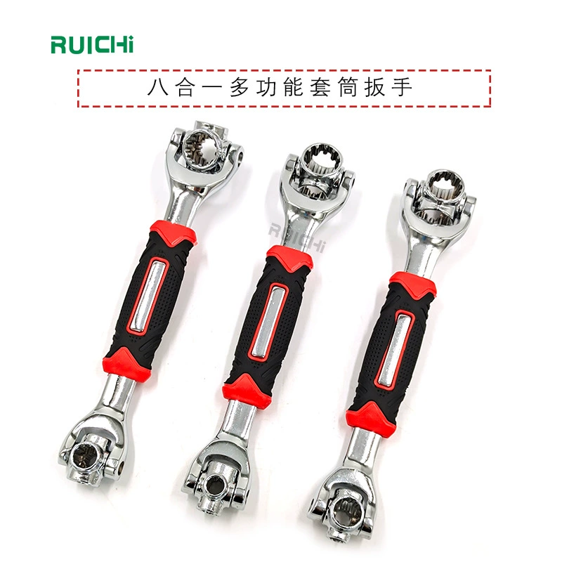 Многофункциональный торцевой ключ на 8 в-1, Универсальный красный и черный с резиновой ручкой, вращающееся зеркало, кольцевой ключ на 8 в-1 с несколькими головками