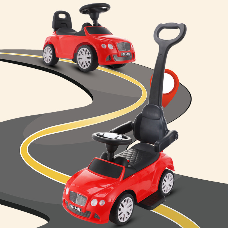 Children's Toy Scooter with Push Handle for 1-3 Year Old Babies, Rideable Stroller with Music, Twist Car