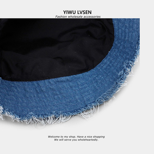 Japanese designer boutique style ragged denim patchwork color-block fisherman hat fashionable street versatile bucket hat