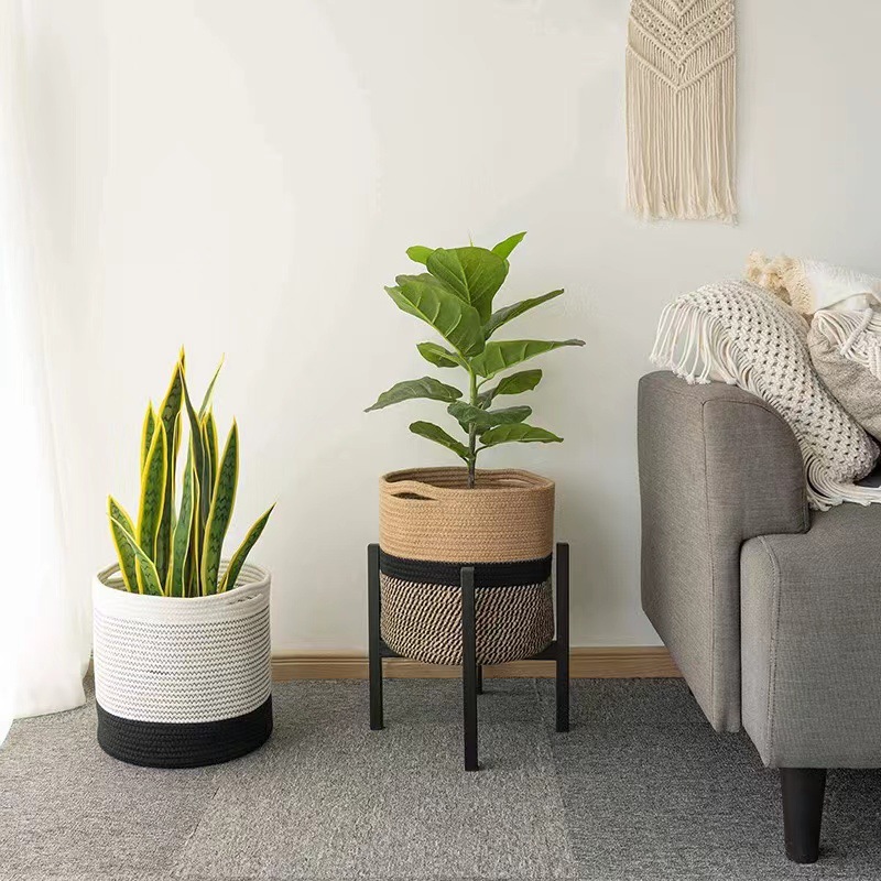 Cestas de algodón nórdico redondeadas caseras de tejido de gran capacidad de almacenamiento de juguetes de empalme de bocadillos