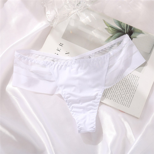 European and American large size G-string women's ice silk invisible low-rise underwear with sexy striped lace edge