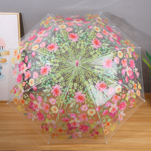 新款透明加大繁花似锦小清新8骨雨伞网红长柄广告雨伞可定印logo