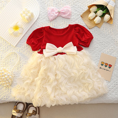 Girls' Dress 2024 Summer Collection: New Arrival 3D Bowknot, Puffed Sleeves, Mesh Fabric — Stylish & Adorable Princess Style
