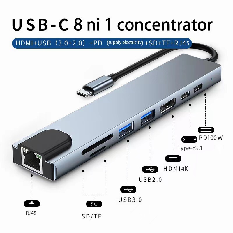 Type-c拡張ドック8-1hdmiノート変換器usb3.0ネットワークカードハブtype6in16-1|undefined