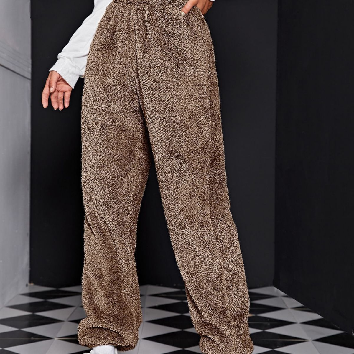2023 Ropa de mujer transfronteriza europea y americana Amazon AliExpress casual versátil color sólido pantalones largos de mujer pantalones deportivos de lana temperamento image 5