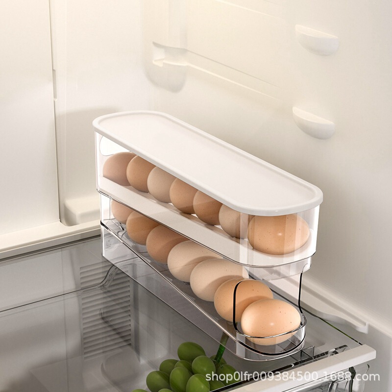 クロスボーダードロップシッピングローリング卵収納ボックス冷蔵庫サイドドア収納ラックキッチンクリッパーボックス卵箱卵ラック|undefined