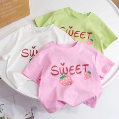 Children's Pure Cotton Short Sleeve T-Shirt Summer Kids Small and Medium Girls Cute Crew Neck Top 2023 New Arrival