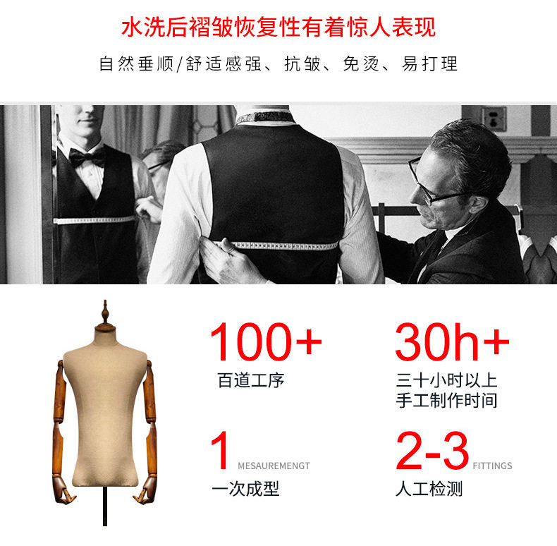 Bộ vest nam công sở dáng thon, áo vest một hàng cúc xẻ tà bên hông, phù hợp đi làm và dự đám cưới — Màu đen, Xanh navy, Đen xanh lục chi tiết 9