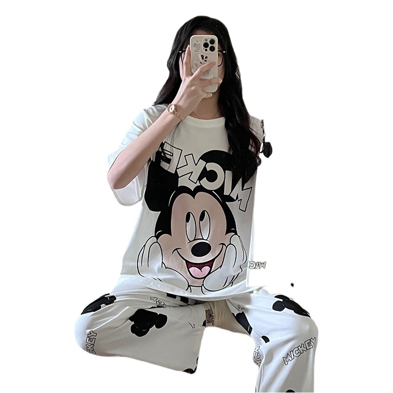 Pijamas mujeres verano tres piezas pantalones de manga corta 2024 nuevo estilo estilo ins dibujos animados dulce damas ropa de hogar