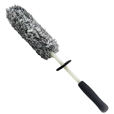Plush car wheel brush microfiber dust duster household car wash supplies cleaning brush tire brush (Car cleaning tools) - round-black-and-white-long-brush-2-minimum-order