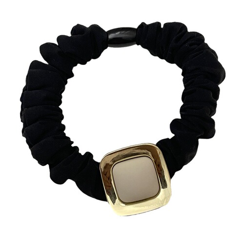Chic metal square elastic hair tie for women, high elasticity, durable elastic hairband, refined ponytail hair tie