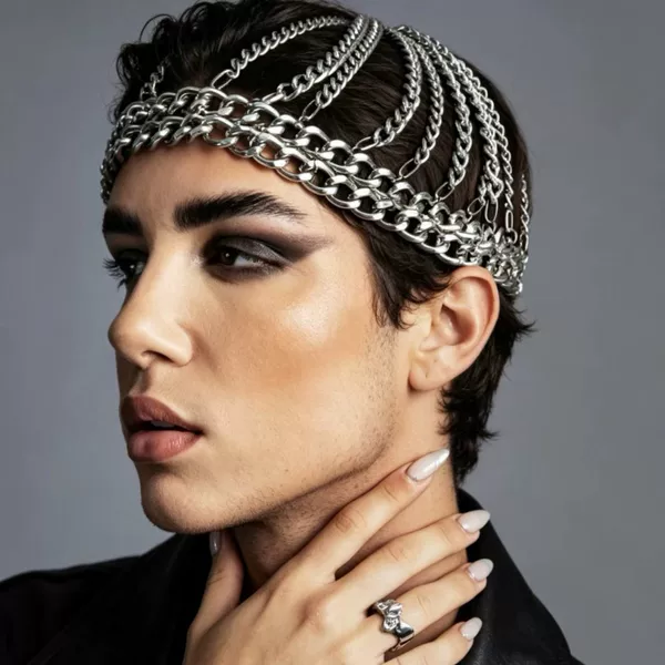 European and American fashion chunky chain headbands and hair accessories for men and women, trendy and unique headwear, available in three colors