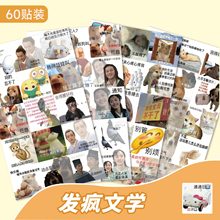 60张发疯文学搞笑表情包贴纸学生防水装饰手机书本水杯贴画批发