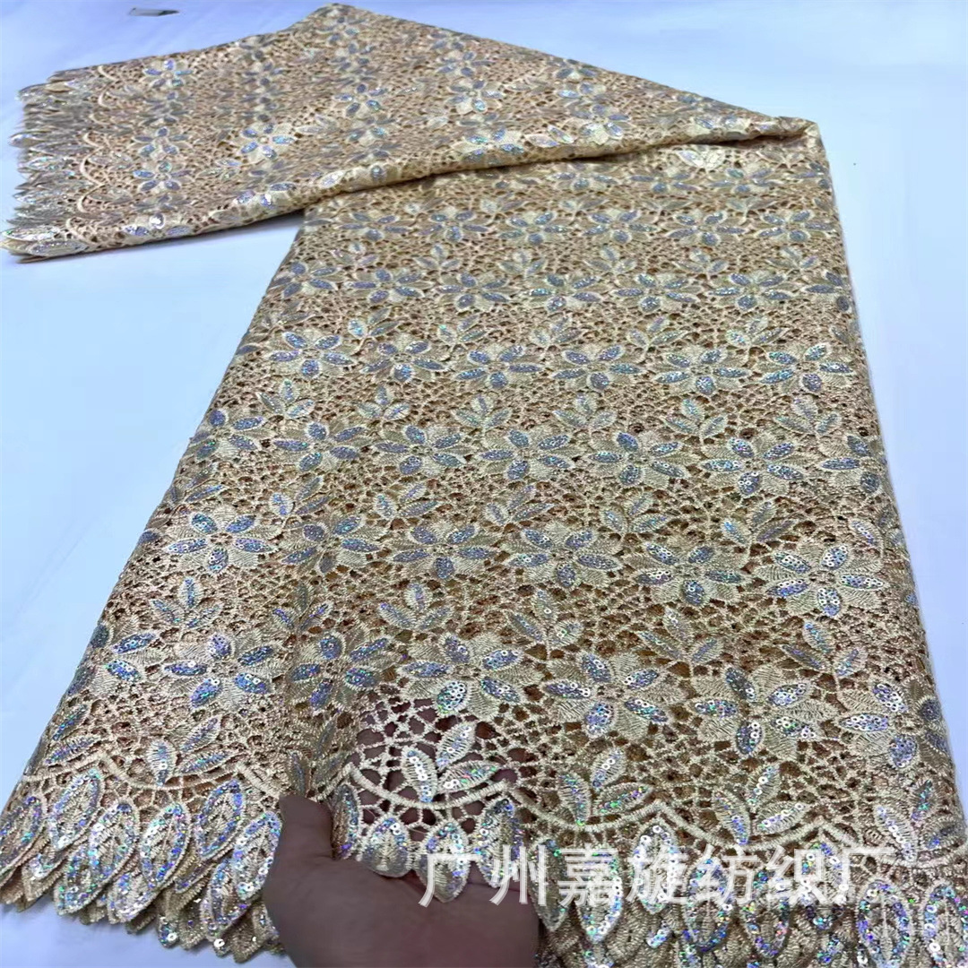 High quality african embroidered lace hoja láser africana tela de encaje soluble en agua