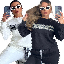 Y71623 欧美跨境女装冬季新款 压花+织带 刺绣 螺纹 两件套 现货