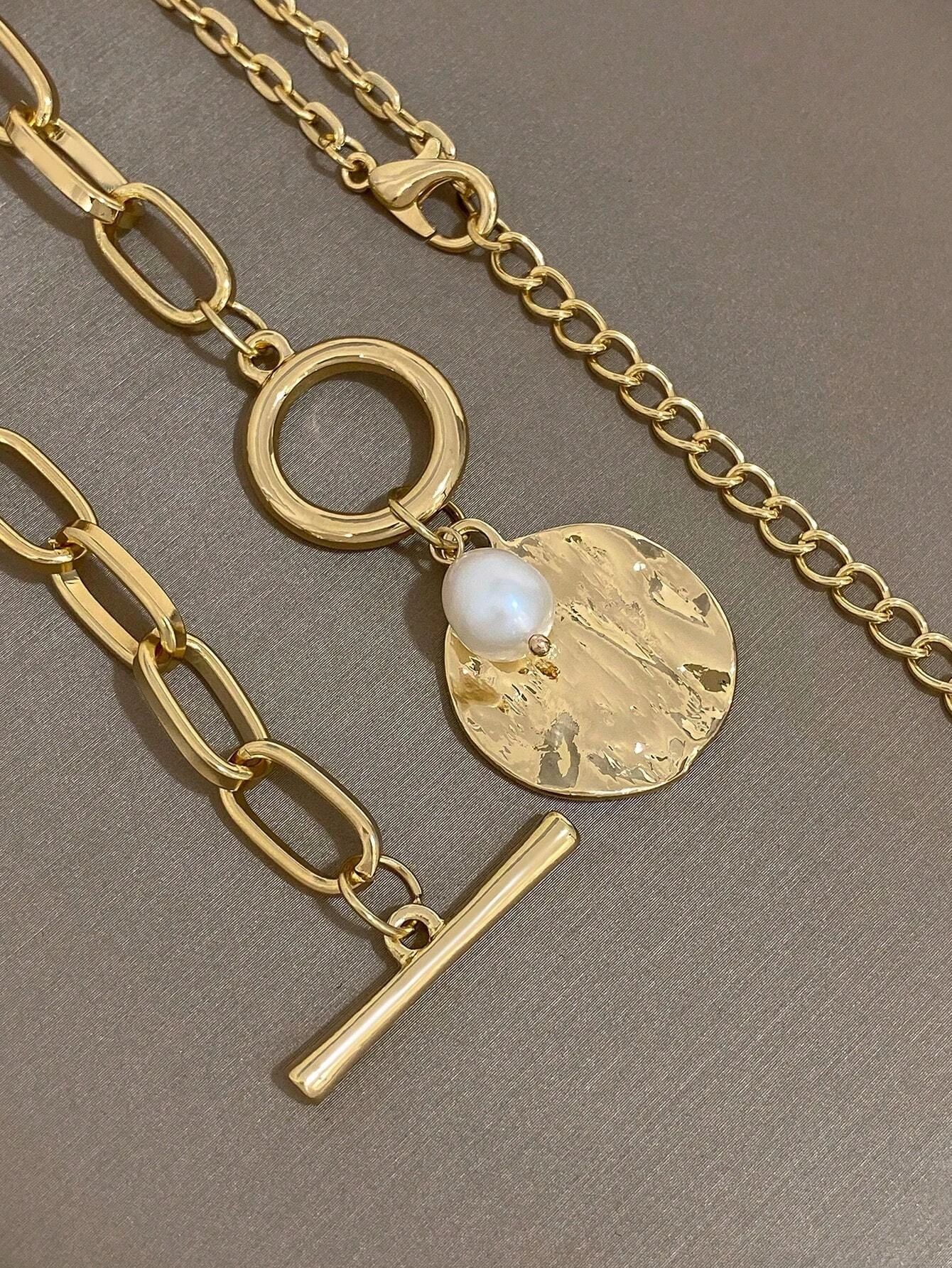 Women's Gender Retro Irregular Geometric Pearl Alloy Pendant Necklaces Wholesale