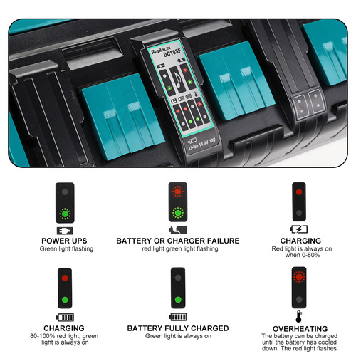 Suitable for Makita 14.4V-18V Lithium Battery BL1850B Four-Slot Fast Charger DC18RD Four Chargers