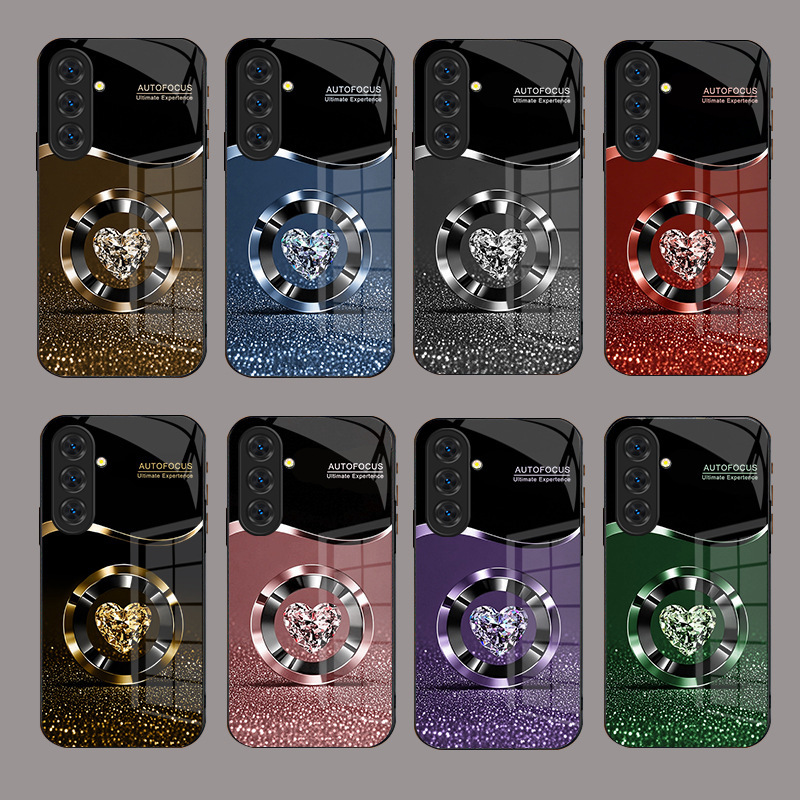 Suitable for Samsung S30 Mobile Phone Case S9 Ring Heart-Shaped Diamond S24 Dream M54 Romantic Fe Glass Ultra Anti-Fall