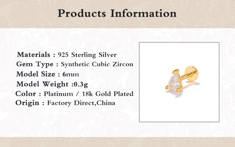 Women'S Gender 1 Piece Ear Cartilage Rings & Studs Fashion Star Moon Lightning 925 Sterling Silver Inlay Zircon