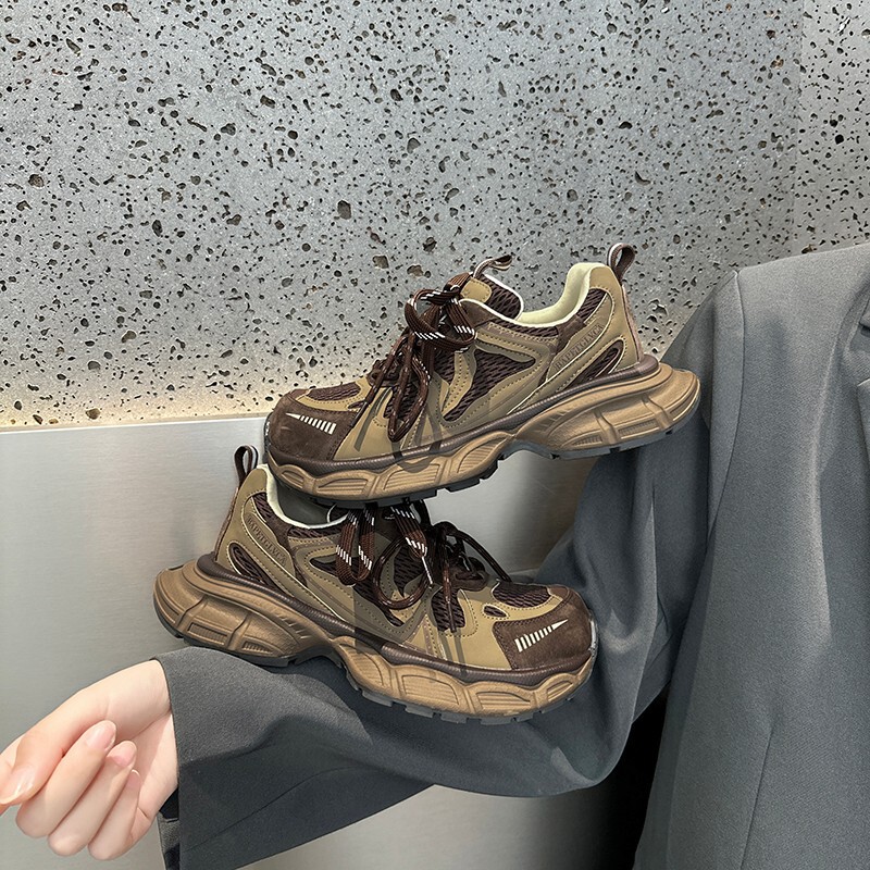 2025新款真皮厚底老爹鞋女银色透气休闲运动鞋百搭增高松糕鞋女鞋|undefined