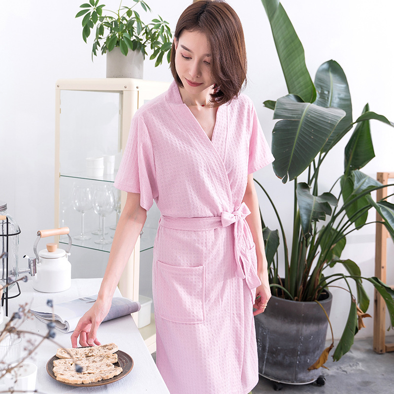 Summer Nightgown Women's Thin Short-sleeved Spring and Autumn Long Bathrobe Men's Absorbent Quick-drying Bathrobe Couple's Pajamas Home Clothes