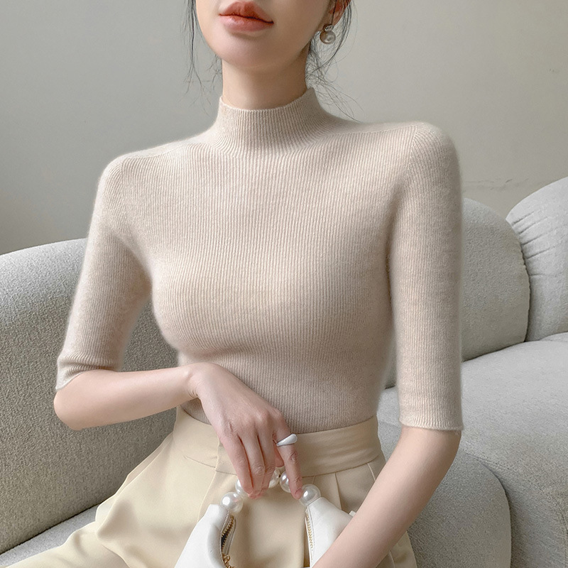 Half Turtleneck Mid-Sleeve Knitwear, Early Autumn New Women's Knitwear, Half-Sleeved Andy Velvet Bottoming Coat, Trendy Inner Wear Half Turtleneck Mid-Sleeve Knitwear, Early Autumn New Women's Knitwear, Half-Sleeved Andy Velvet Bottoming Coat, Trendy Inner Wear