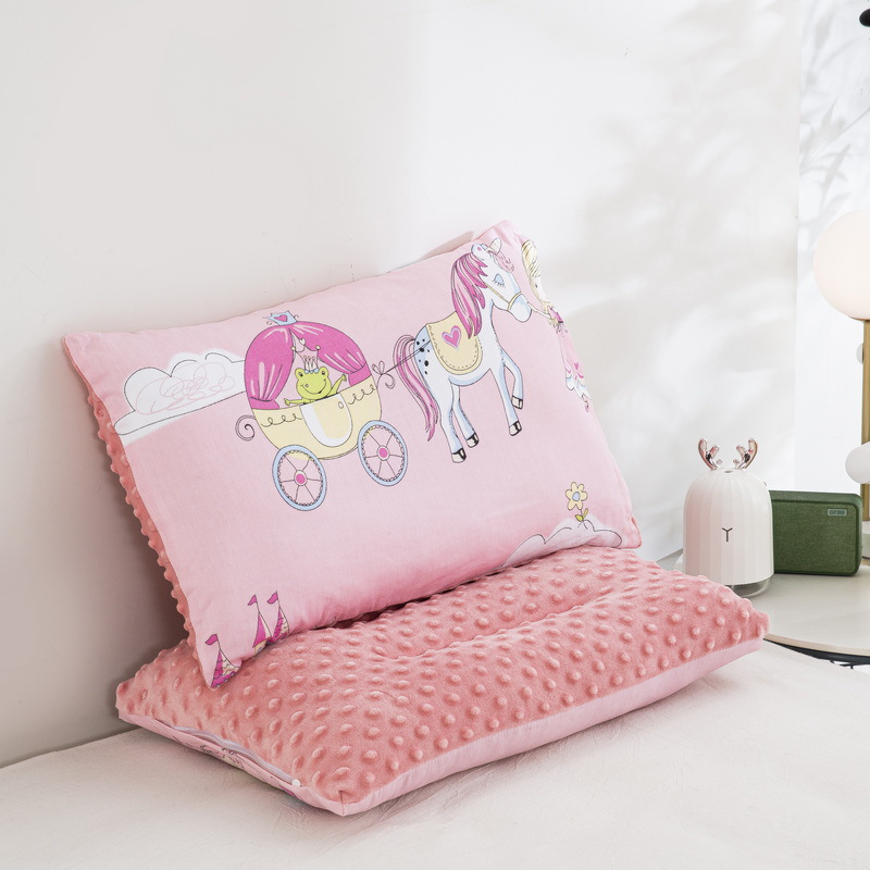 Almohada para niños de jardín de infantes AB cara Almohada de terciopelo de guisantes de algodón Almohada de almohada desmontable para niños de uno a diez años