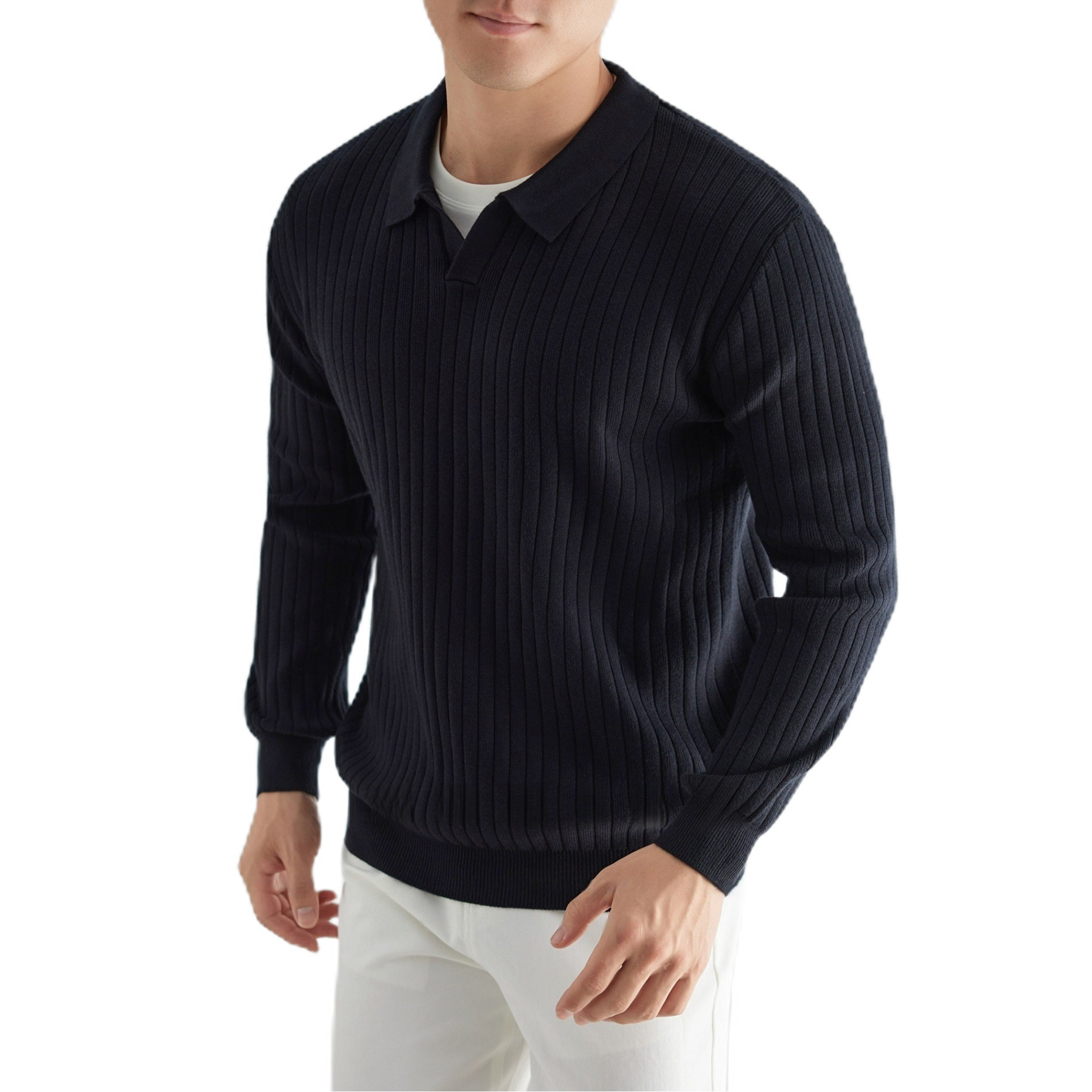 Explosiones transfronterizas de tamaño grande europeo polo camiseta collar V camiseta de punto suéter hombre viejo viento primavera y otoño fábrica al por mayor