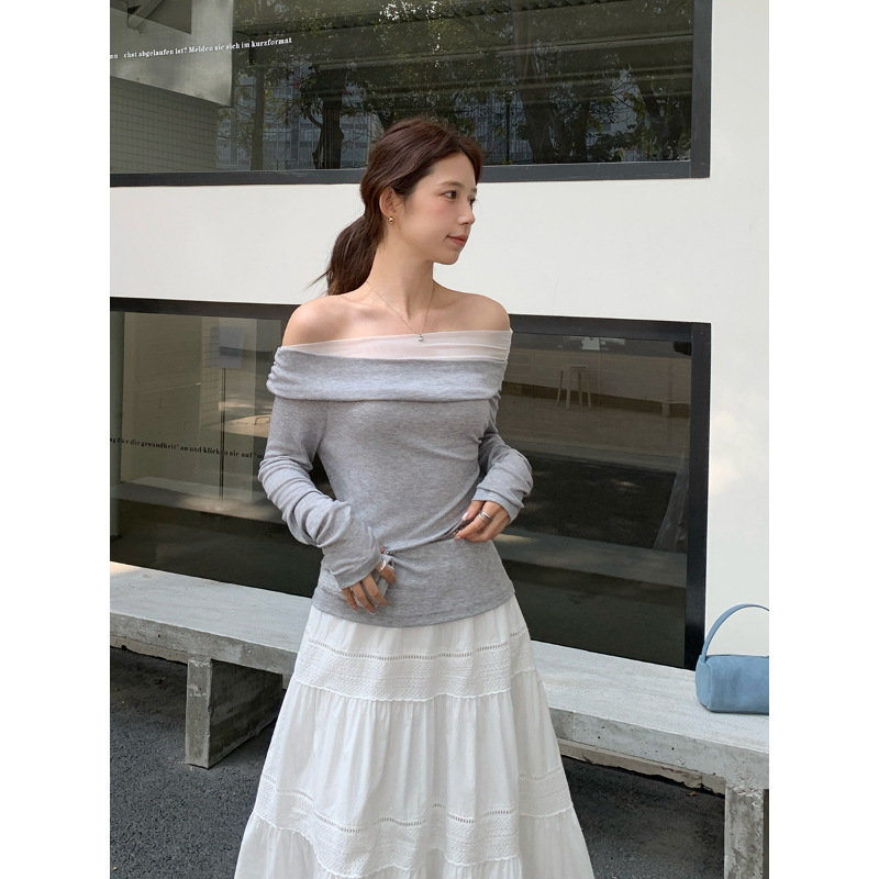 Tencel One-Shoulder Long-Sleeved Knitwear for Women 2026 Spring New Korean Style High-End Slim Fit Off-Shoulder Top