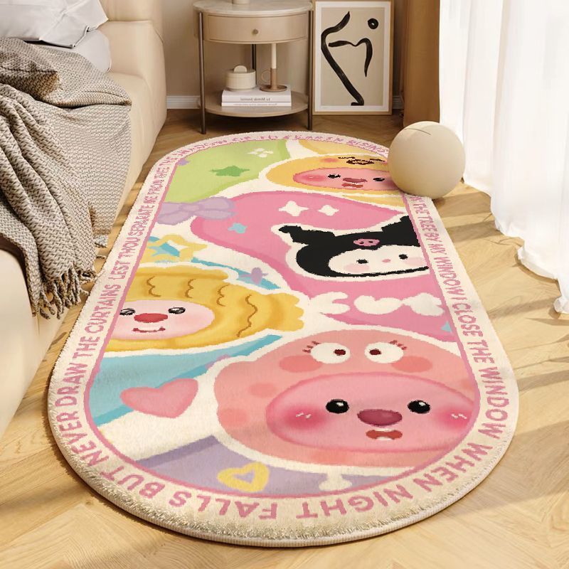 卡通粉海狸仿羊絨地毯臥室客廳飄窗墊長條榻榻米滿鋪地毯易打理