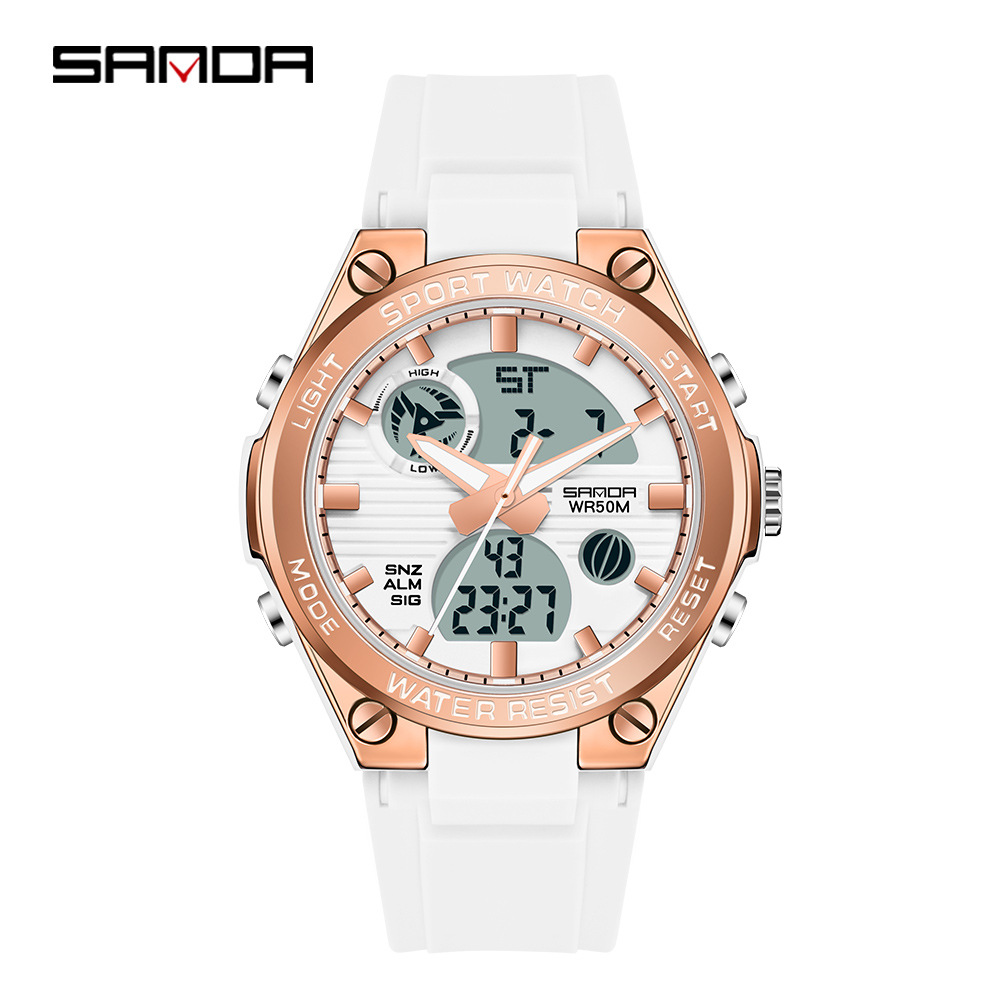 Sanda 6067 nuevos deportes al aire libre de moda personalizada doble pantalla electrónica movimiento luminoso Calendario Cronógrafo