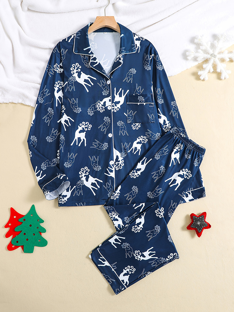 Año Nuevo europeo y americano traje de pijama entre padres e hijos seda artificial Primavera y otoño decoración del hogar completo Navidad Nuevo Hogar desgaste de dos piezas de invierno