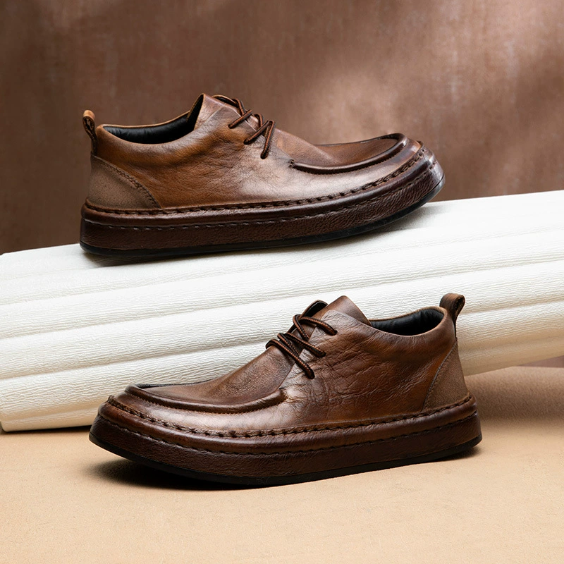 Мужская обувь из воловьей кожи, новые деловые формальные повседневные кожаные туфли, молодежные кроссовки на шнуровке, модные рабочие туфли из натуральной кожи на толстой подошве в стиле ретро