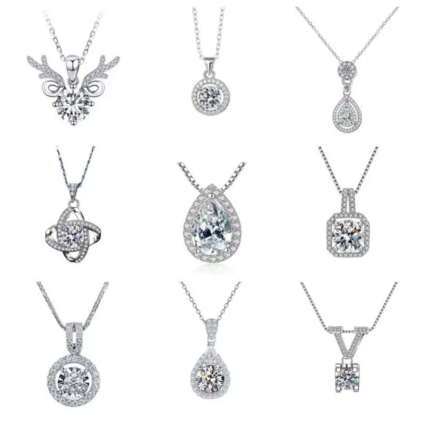 Little Red Riding Book Quick Hand Shake Voice Net Red Live Silver Plated Necklace High Carbon Stone Square Diamond Water Drop Pear Pendant Wholesale