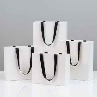 250g White Cardboard Handbag Paper Bag Hot Melt Adhesive Embedded Long Handbag Large Gift Bag Gift Bag