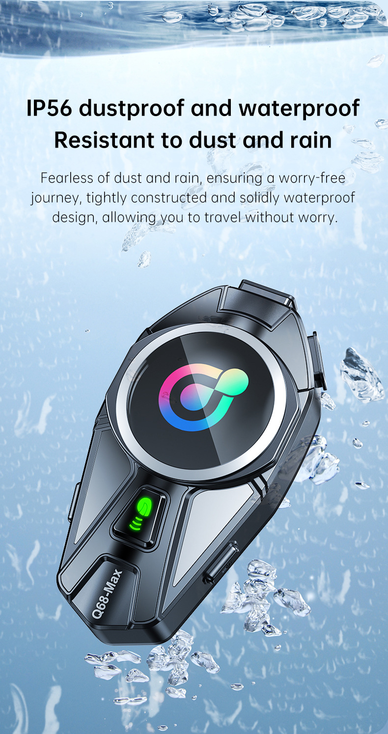 Q68Max Cross-Border Popular Helmet Bluetooth Headset with Mixed Sound Music Sharing, Full-Color Screen, Fm Intercom Helmet Headset