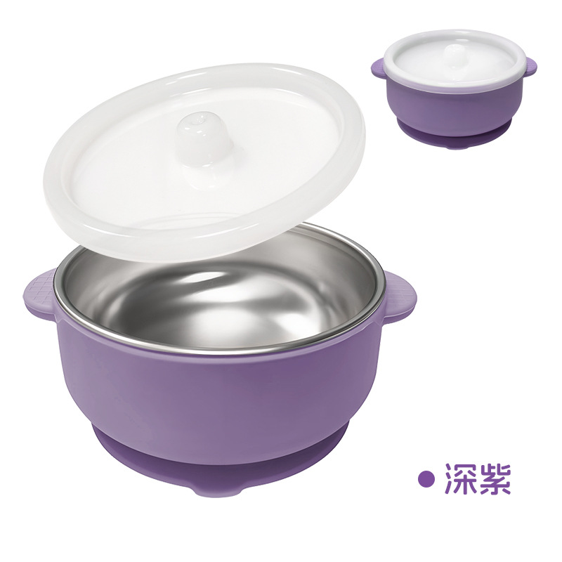 Cuenco de acero inoxidable Amazon 304 con tapa antipolvo Cuenco de silicona para niños con ventosa
