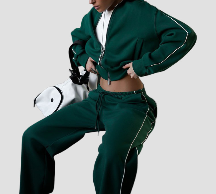 Cross-Border Casual Fashion European And American Style Women's Zipper Cardigan Jacket Sports Drawstring Pants_ecoleips.com