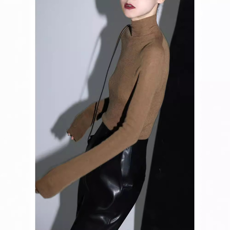 Cashmere Silk Seamless One-Line Ready-To-Wear Skin-Friendly High-Neck Slimming Bottoming Knitwear for Women Autumn and Winter