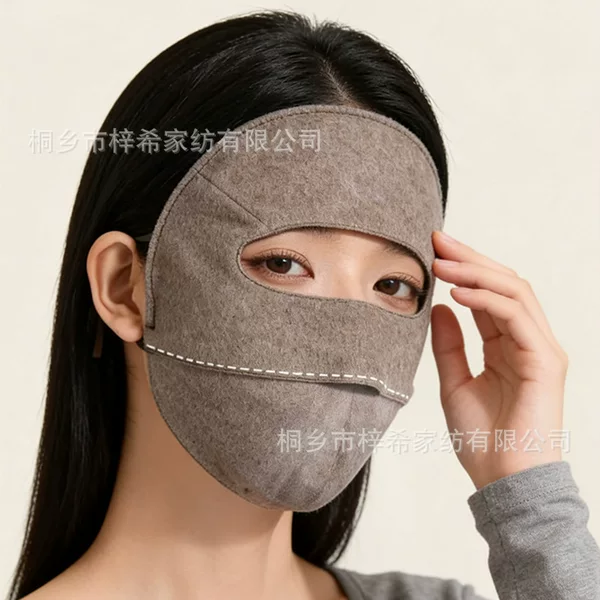 Silk, cashmere, wool face mask, windproof, warm, suitable for cycling, sun protection, full-face neck guard, mulberry silk, double-layer sun protection mask