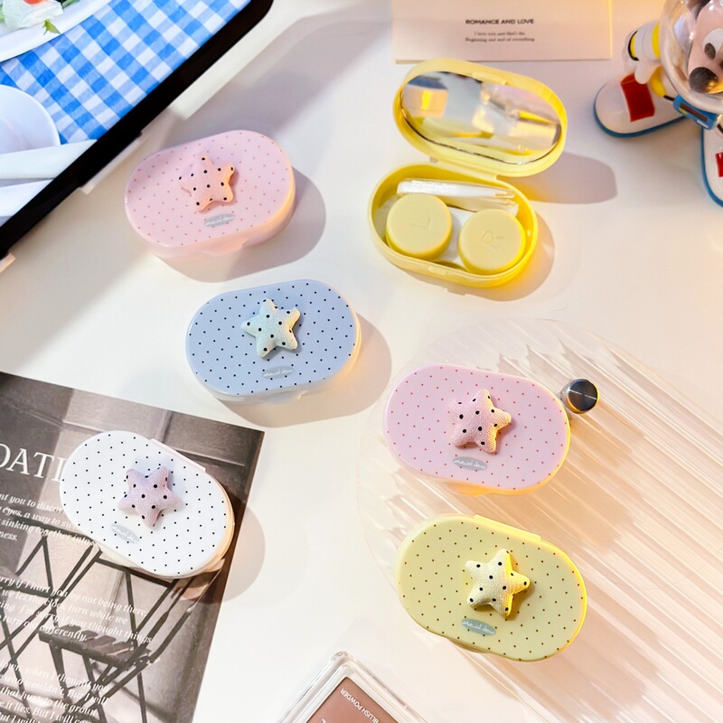 Fish-Shaped Mirror Minimalist Contact Lens Case, Simple Beauty Lens Case, Companion Care Box, Polka Dot B128-9 Star