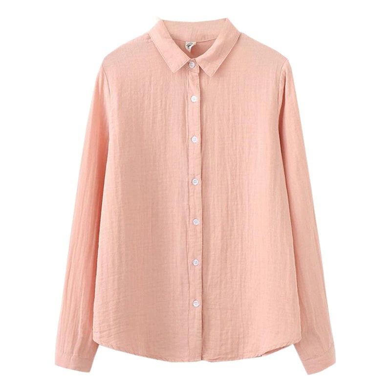 Двухслойная рубашка из хлопчатобумажной пряжи, Женская однотонная свободная художественная Универсальная мягкая рубашка в Корейском стиле с длинными рукавами для поездок на работы