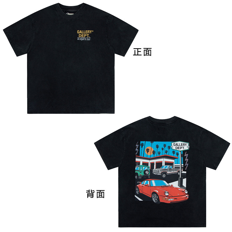 VTG GALLERY DEPT camiseta retro de manga corta lavada y desgastada graffiti arcoíris suelta antiniebla pareja de media manga hombres