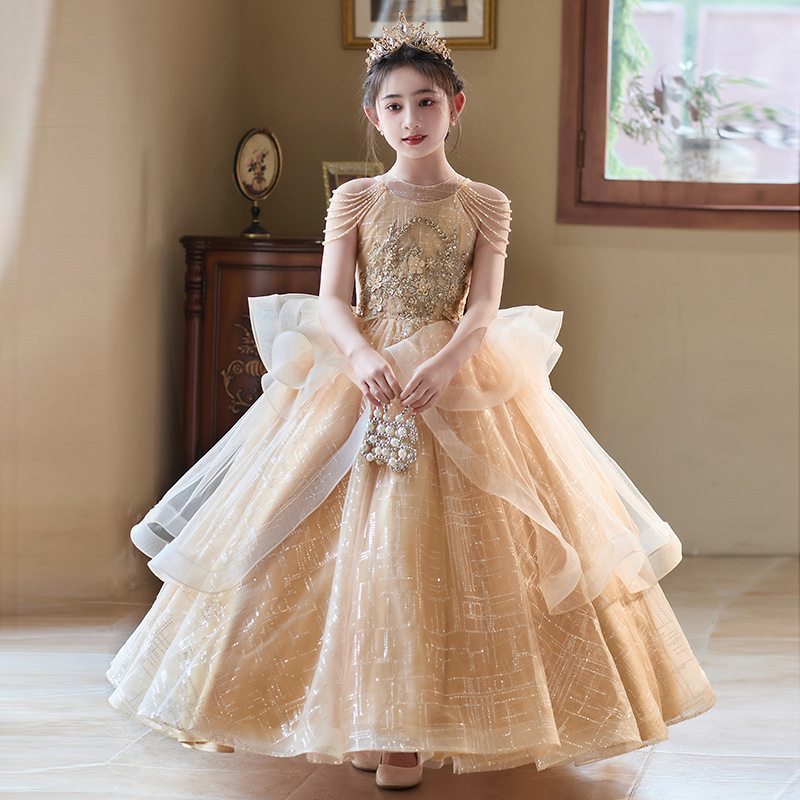 Vestido infantil de niña vestido de princesa de cumpleaños vestido de nicho de lujo ligero anfitrión de niños piano rosa